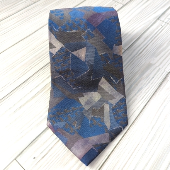 Oscar de la Renta Vintage Abstract Tie in Blue and Gray Multi - Picture 4 of 9